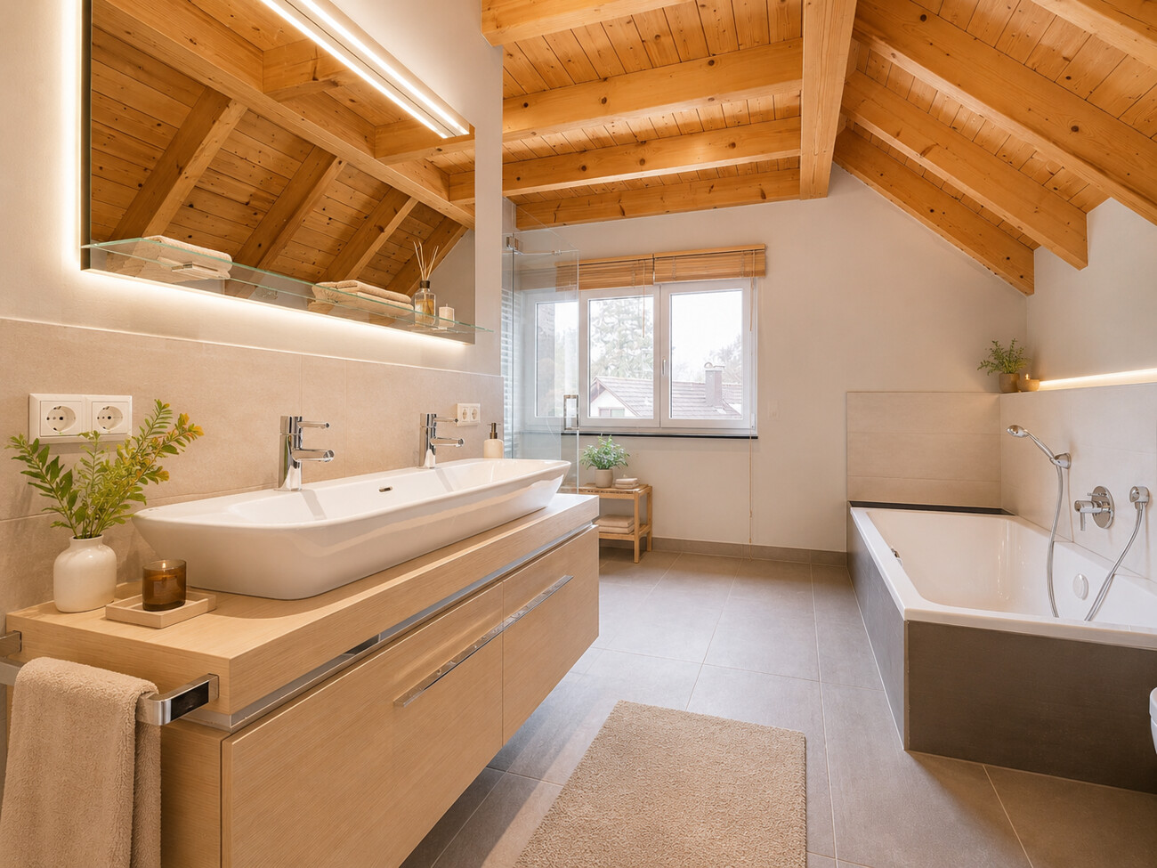 Bad mit Wanne und Doppelwaschtisch · Visualisierung