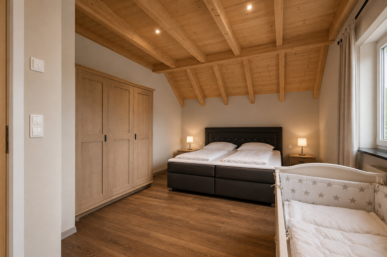 Schlafzimmer mit Kinderbett · Obergeschoss · Visualisierung